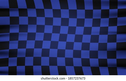 Checkered flag for car racing or rally club. Modern illustration. Realistic checkered pattern background of blue and black squares for sport club or bike races competition in start and finish design.