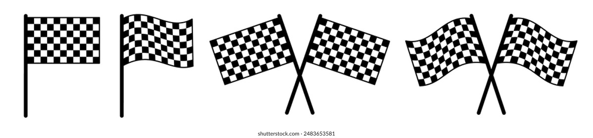 Checkered flag for car racing, set start and finish crossed sport racing flags, race flag icon - vector