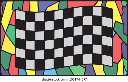 A Checkered flag design on a stained glass window