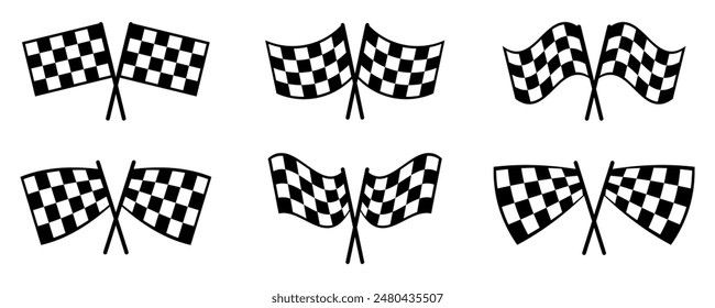 Checkered Flag different variations icon set.Windstart and finish checkered racing flags icon. Vector