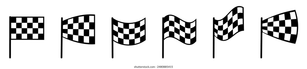 Checkered Flag different variations icon set.Windstart and finish checkered racing flags icon. Vector