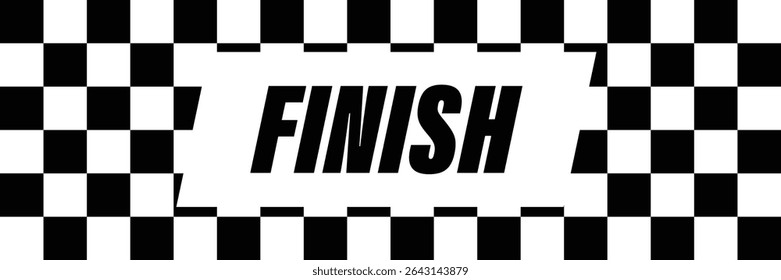 Checkered flag with finish line text.