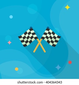 Checkered flag flat  icon with long shadow,eps10