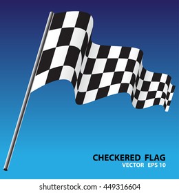 Checkered flag fly on blue background vector illustration.