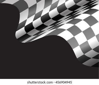 Checkered flag flying on black design for race background vector illustration.