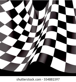 Checkered flag flying on black background vector illustration.
