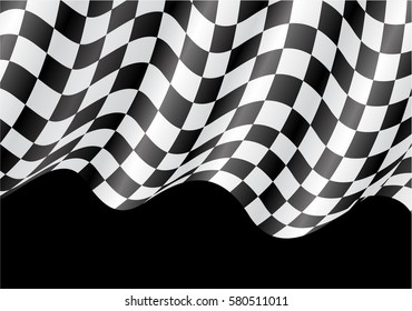 Checkered flag flying on black design for race background vector illustration.