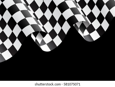 Checkered flag flying on black design race champion background vector illustration.