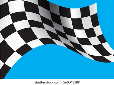 Checkered flag flying on blue background vector illustration.