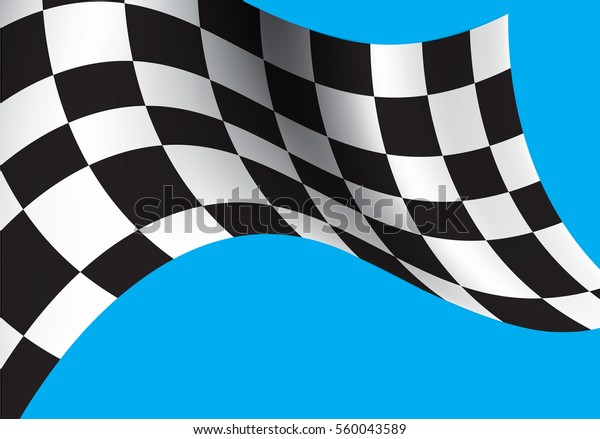 Checkered flag flying on blue background\
vector illustration.
