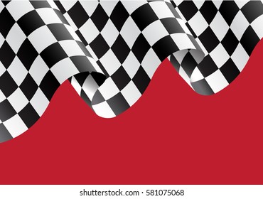 Checkered flag flying on red design race champion background vector illustration.