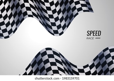Checkered flag flying on white design for race background vector illustration.