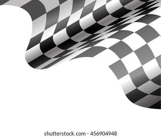 Checkered flag flying on white design for race background vector illustration.