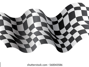 Checkered flag flying on white background vector illustration.