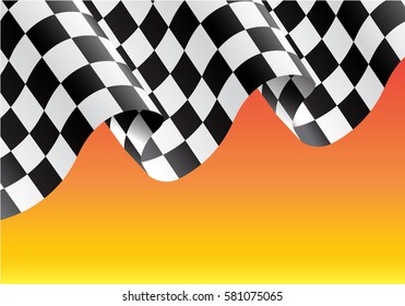 Checkered flag flying on yellow design race champion background vector illustration.