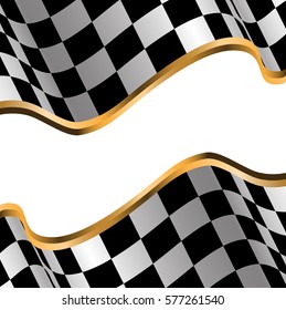 Checkered flag gold line and white blank space design race sport background vector illustration.