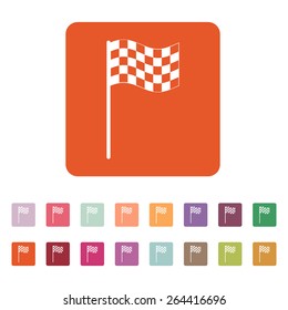 The checkered flag icon. Finish symbol. Flat Vector illustration. Button Set