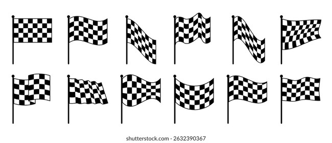 Checkered flag icon set, different sport racing flag, race flag sign, car motorbike racing, finish line flag set - vector