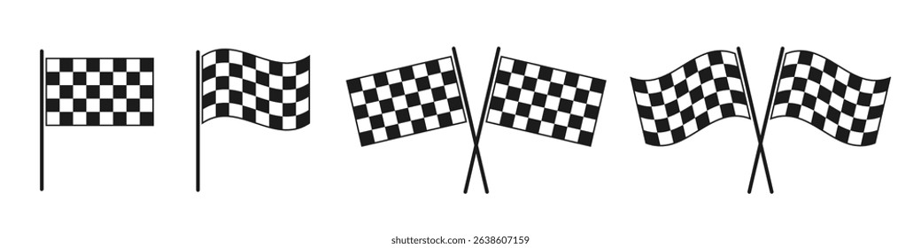 Checkered flag icon set, sport racing flag, race flag sign, car motorbike racing, finish line flag set