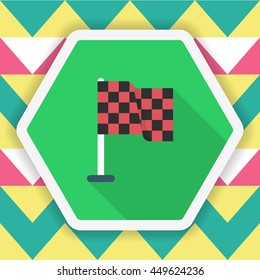 Checkered flag icon, Vector flat long shadow design. Racing concept.