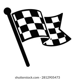Checkered flag icon waving on a pole symbolizes race finish
