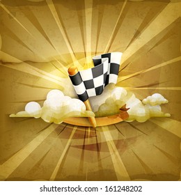 Checkered flag, old style vector background