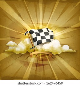 Checkered flag, old style vector background