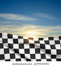 Checkered flag on background of blue sky. EPS10 vector
