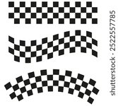 Checkered flag patterns. Waving black squares. Racing finish line symbol. Simple vector illustration.