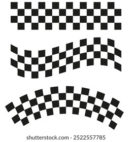 Checkered flag patterns. Waving black squares. Racing finish line symbol. Simple vector illustration.