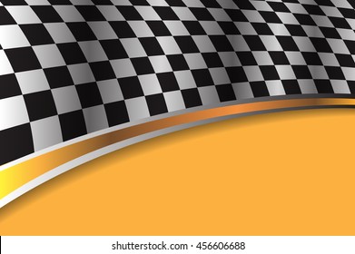 Checkered Flag Race On Orange Background Vector Illustration.