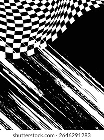 Plano de fundo de corrida de bandeira xadrez com traços de pincel grunge abstratos
