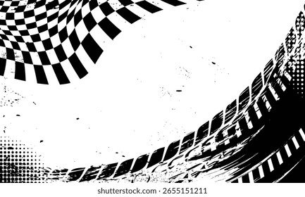 Fondo de carreras de bandera a cuadros con pinceladas abstractas grunge