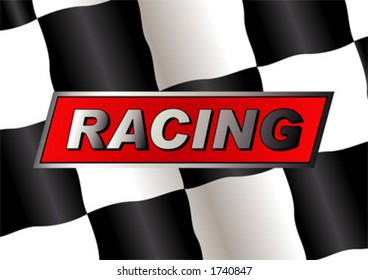 Checkered flag with RACING badge on it