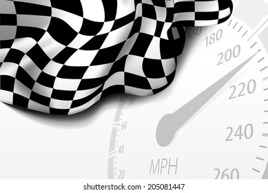 Checkered flag with speedometer on background.  Vector illustration
