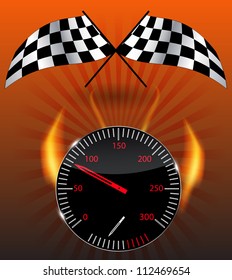 Checkered flag, speedometer. Vector Illustration.