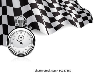 Checkered flag with a stopwatch background