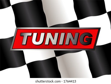 Checkered flag with TUNING badge on it