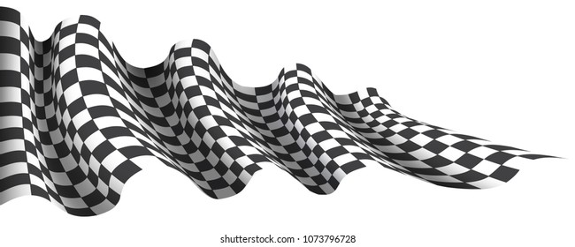 Checkered flag wave flying on white for sport race championship business background vector illustration.