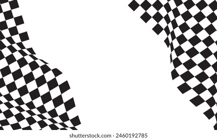 Checkered flag wave flying on white blank space design sport race championship business success background vector illustration.