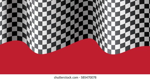Checkered flag wave on red design for race background vector illustration.