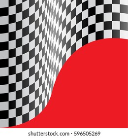 Checkered flag wave on red design for race  background vector illustration.