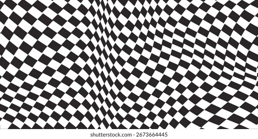 Onda de bandera a cuadros en diseño de fondo blanco para la Ilustración vectorial del campeonato de carreras deportivas.
