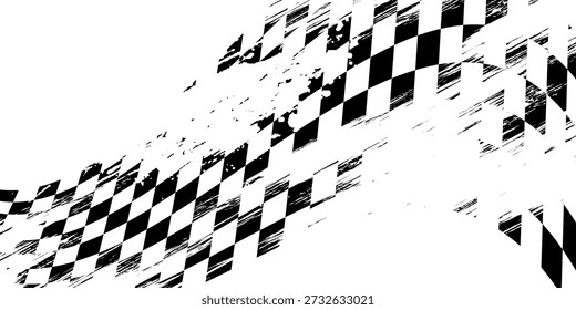 Onda de bandera a cuadros sobre fondo blanco para la Ilustración vectorial del campeonato de carreras deportivas.
