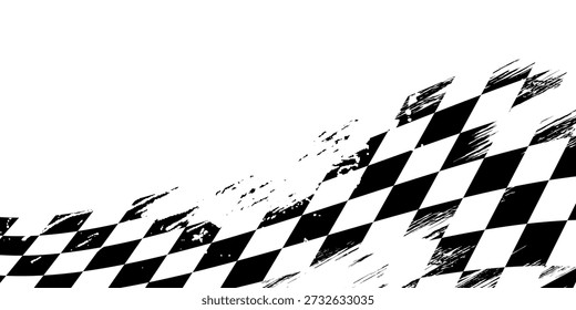 Onda de bandera a cuadros sobre fondo blanco para la Ilustración vectorial del campeonato de carreras deportivas.