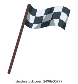 Checkered flag waving on pole, signaling the end of a race