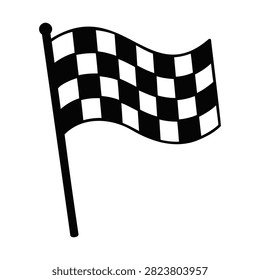 Checkered flag waving on a pole in transparent background