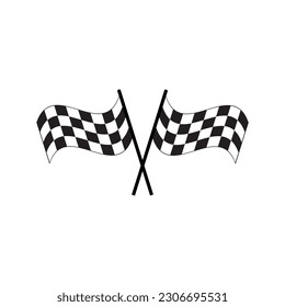 Banderas a cuadros. Bandera de raza blanca y negra. Icono de indicador cruzado de finalización o inicio ripplicado. Motorsport o símbolo de autocarreras sobre fondo blanco.