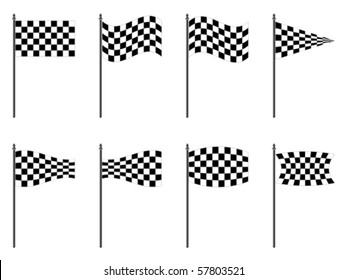 checkered flags collection against white background, abstract vector art illustration