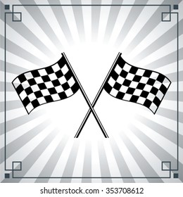 checkered flags on a background with rays